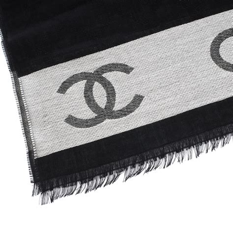 chanel shawl black and white|authentic chanel scarf.